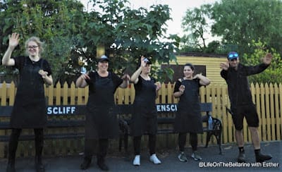 Catering staff for the Blues Train smiling at the station for meal service
